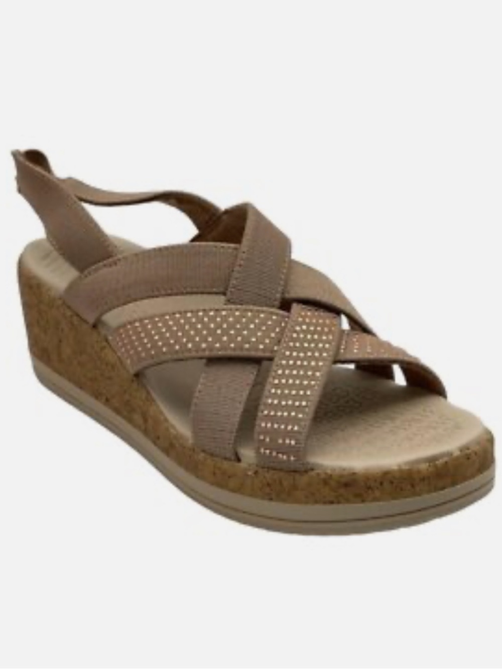 Bzees Ritz Women's Sparkle Machine Washable Cork Wedge Sandal Biscotti.Size 7 M.